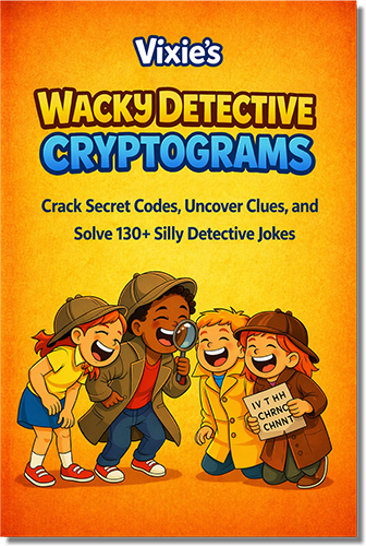 Vixie's Wacky Detaective Cryptograms for kids activity book.